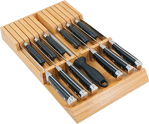 Block of bamboo kitchen knives with large handle without knives
