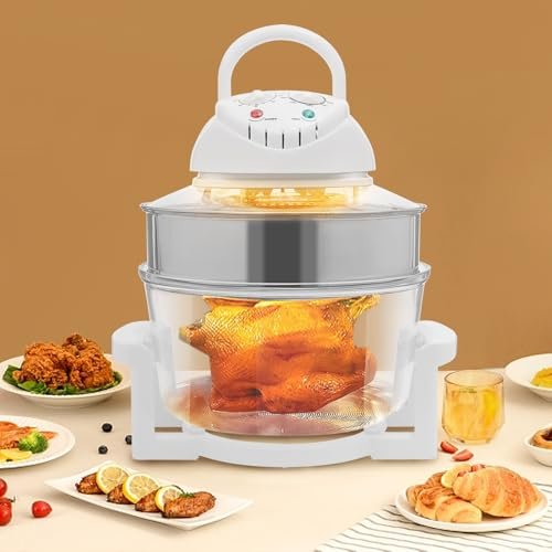 Airy Fryer 17L/17.96QT Convection Oven Roaster w/ 360° Visible Window Multifunction 60-Min Timer, 482°F, 2 Grills, Expansion Ring, Safety Auto-Off – Ideal for Home & Restaurant Use